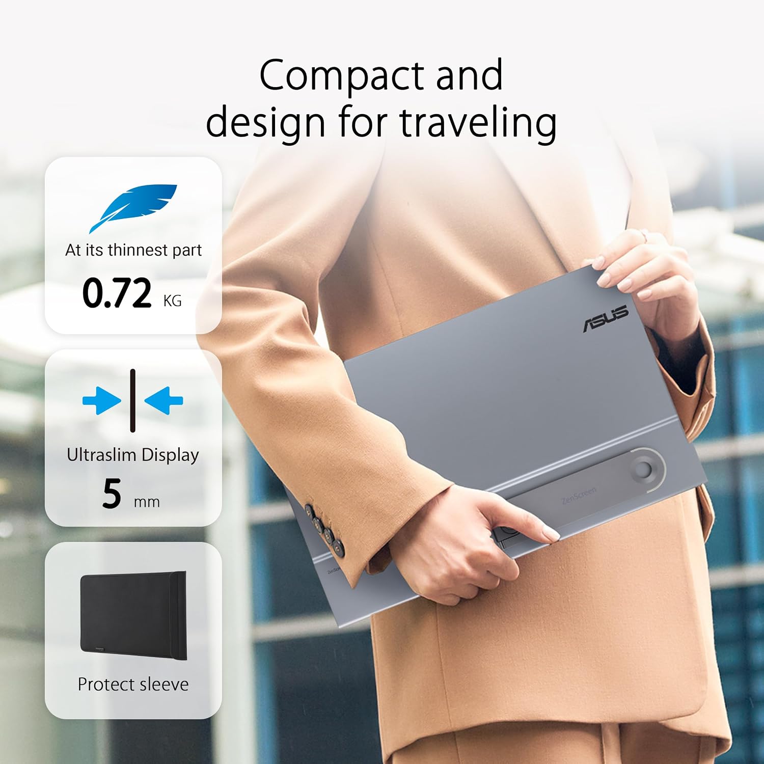 ASUS ZenScreen 16' OLED USB-C portable monitor (MQ16AHE) – Full HD, 100% DCI-P3, 1ms, HDR-10, Mini HDMI, Eye Care, Proximity Sensor, 360° kickstand, Compatible with Laptops, Smartphones, 3 yr warranty