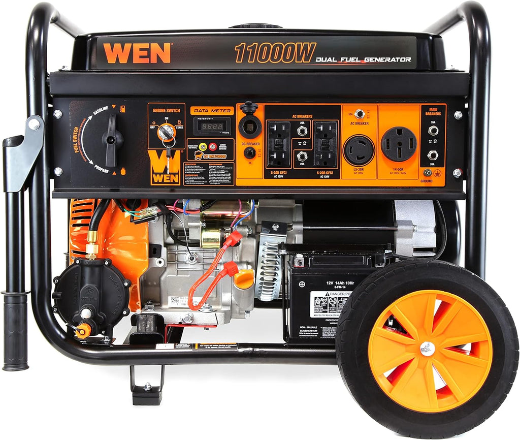 WEN DF1100X 11000-Watt Electric Start Portable Generator with Wheel Kit and CO Shutdown Sensor, Black