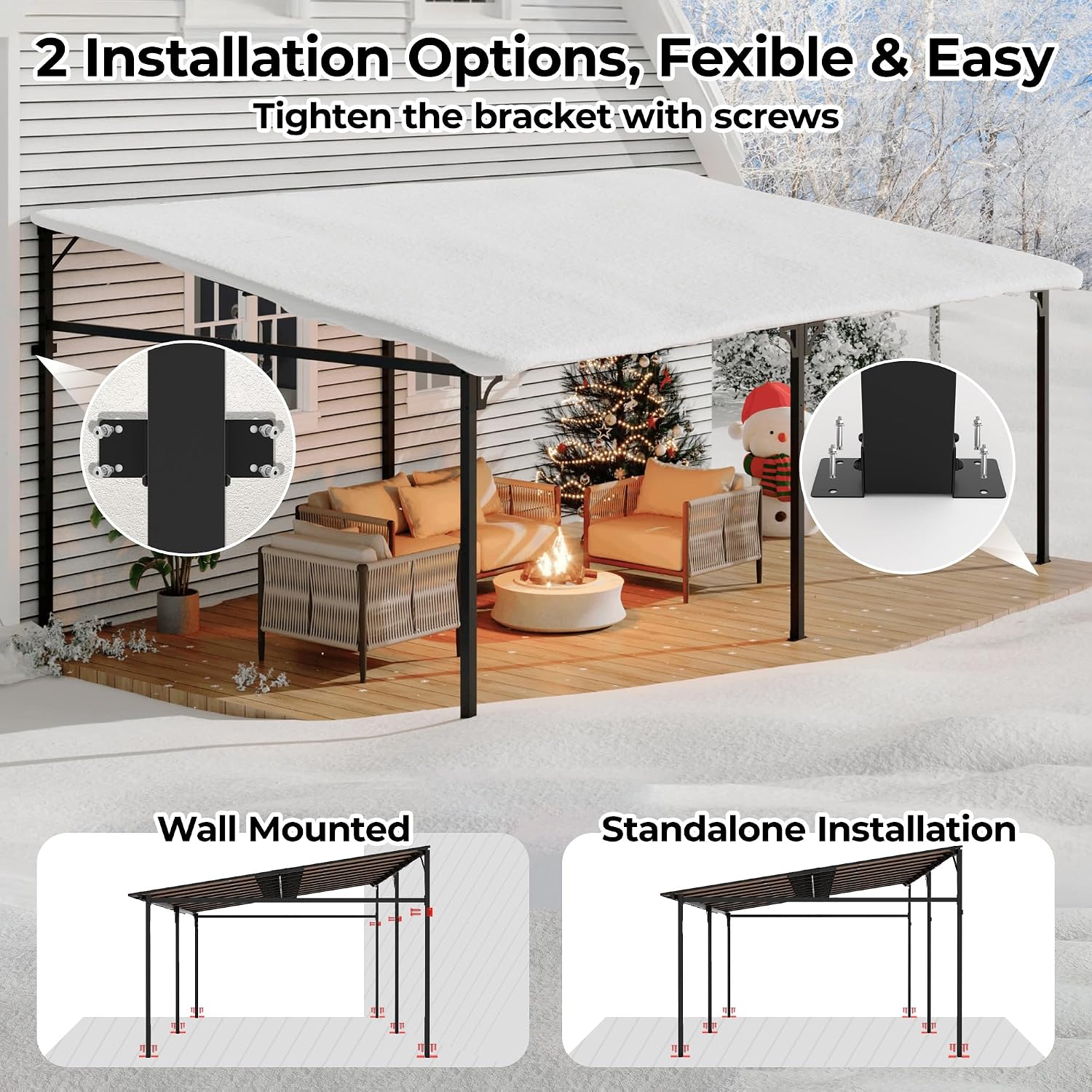 12' x 20' Gazebo, Outdoor Pergolas and Gazebos on Clearance, Hard Top Lean to Gazebo with Metal Frame, Pergola Wall Mounted Pergola with Sloped Roof for Patio, Decks, Backyard