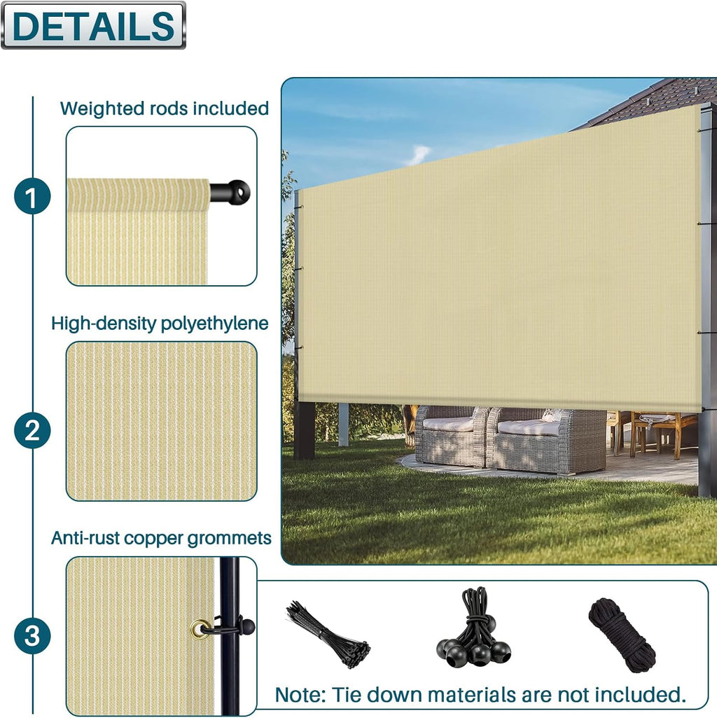 COARBOR 6'x16' Outdoor Pergola Universal Replacement Shade Cover Canopy with Grommets Weight Rods Shade Screen Panel for Patio Deck Backyard Gazebo Pergola Porch Beige