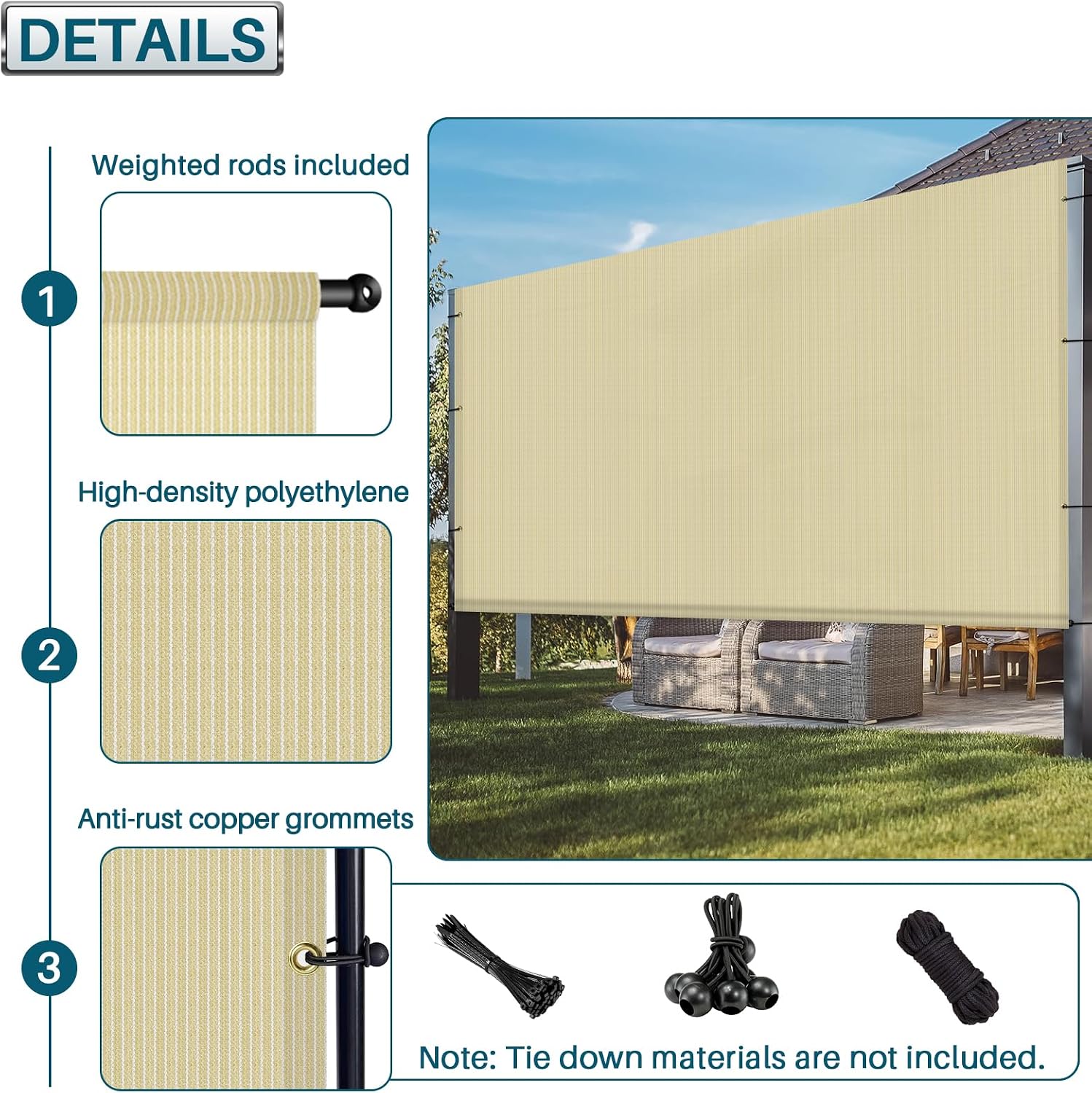 COARBOR 6'x16' Outdoor Pergola Universal Replacement Shade Cover Canopy with Grommets Weight Rods Shade Screen Panel for Patio Deck Backyard Gazebo Pergola Porch Beige