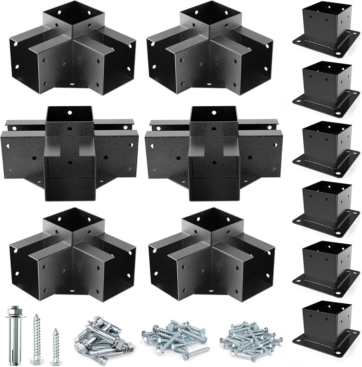 Eapele Pergola Kits with 3-Way/4-Way Corner Brackets and DIY Post Base for 4'x 4' Lumber(Inner 3.65x3.65), Powder Coated Steel Made for Gazebos, Patio Pergolas, Log Cabin Outdoor Pergola Hardware