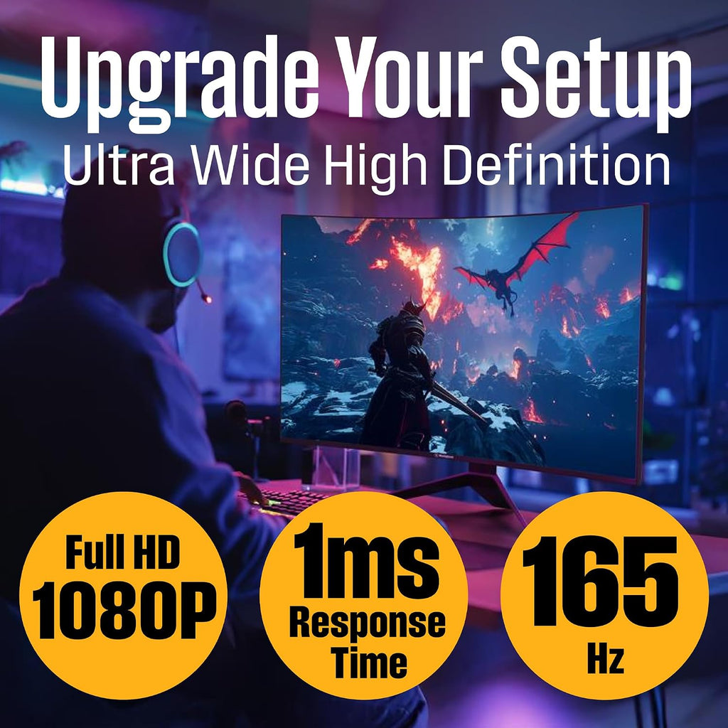 Westinghouse 32 Inch Curved Gaming Monitor, 165Hz, 1ms, FHD 1080P, 3000:1 Contrast Ratio, 118% SRGB, 1500R, AMD FreeSync, Eyecare, for PC Games with Built-in Speakers, DisplayPort, HDMIx2