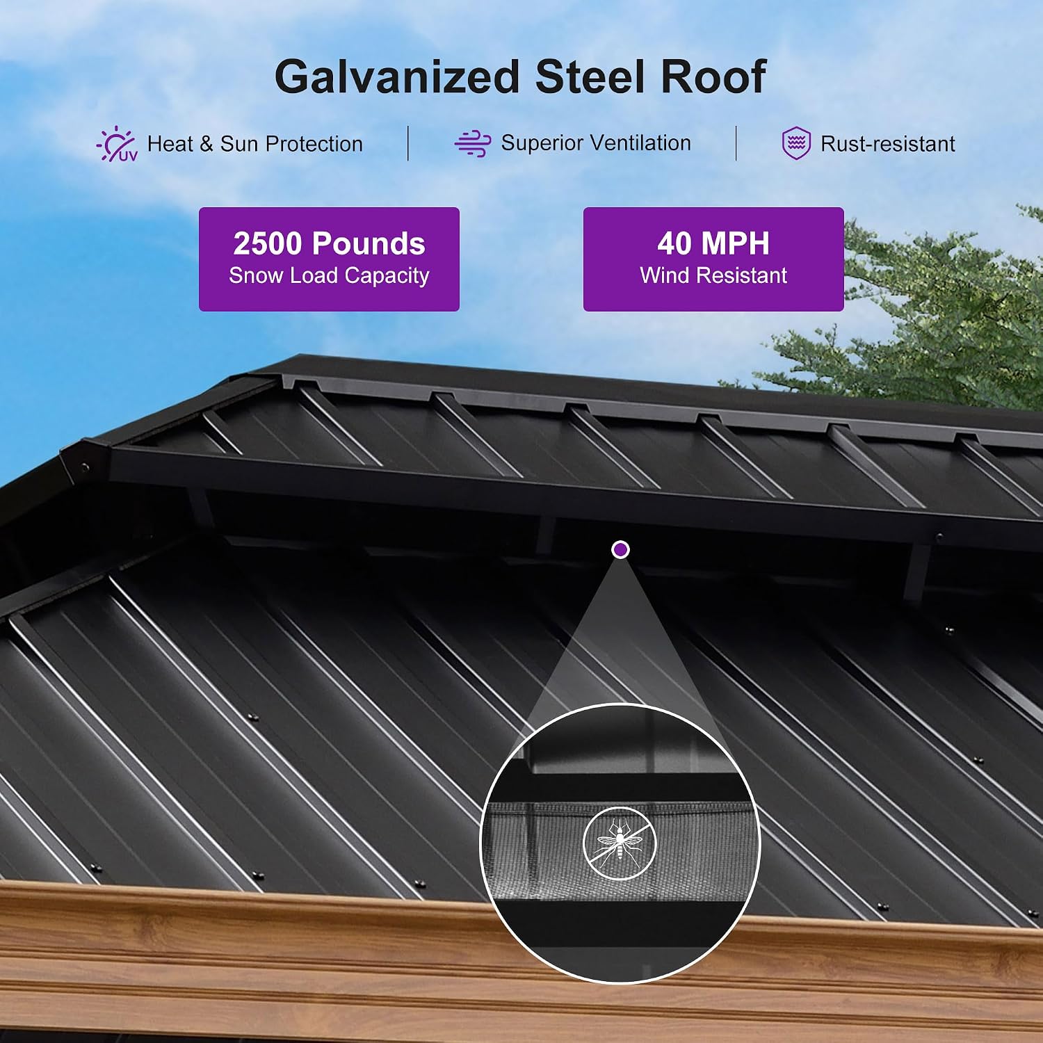 PURPLE LEAF 10' X 14' Outdoor Hardtop Gazebo for Patio Galvanized Steel Double Roof Permanent Canopy Teak Finish Coated Aluminum Frame Pavilion Gazebo with Netting and Khaki Curtains