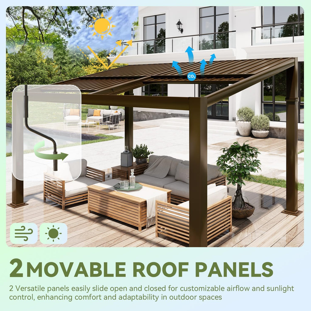 Gazebo 10x13 with Adjustable Galvanized Steel Roofs, All Aluminum Frame Permanent Pergola for Patio, Outdoor Freestanding Shelter, Dark Brown