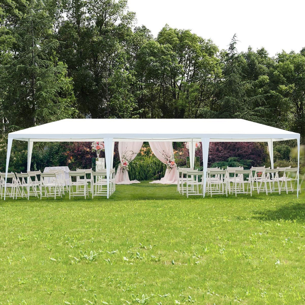 Tangkula 10'x30' Outdoor Canopy Tent Heavy Duty Party Wedding Event Tent Sturdy Steel Frame with 5 Removable Sidewalls Waterproof Sun Snow Rain Shelter Gazebo Canopy Tent, White