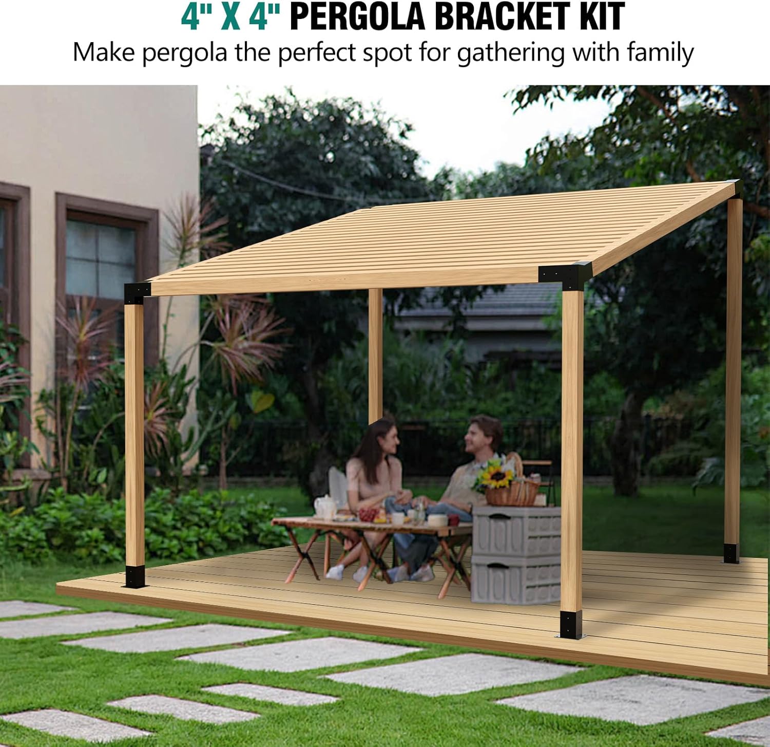 HAYOHRT 15° Pergola Brackets 75° Corner Bracket with Post Base Gazebo Kit for 4x4'' (Actual 3.5x3.5 in) Wooden Beams Lumber Gazebos Patio Pergola Sheds