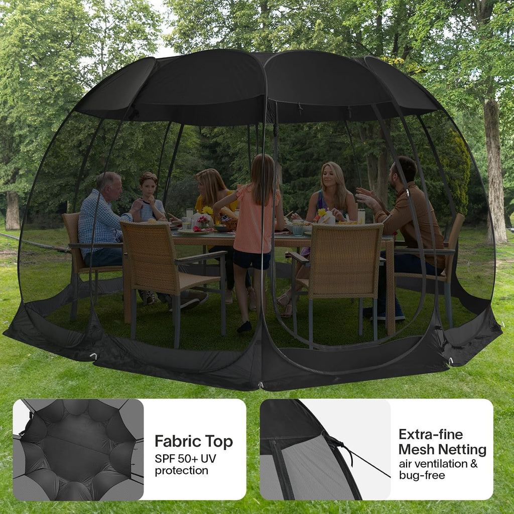 Alvantor® Pop Up Screen House, Outdoor Mosquito Mesh Tent with UV Resistant, Pop Up Canopy Easy Up, Foldable Screen Room for Camping,Backyard, Garden, Patio(Black, 15x15 FT)