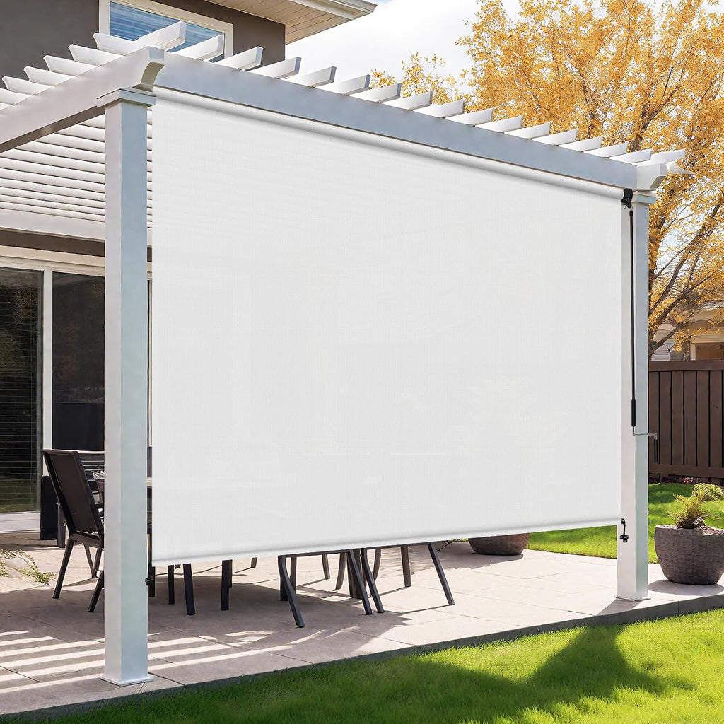 Artpuch Custom Size Outdoor Roller Shade 6' W x 6' H, Cordless Patio Shades Roll Up Outdoor Blinds with 5% Openness Solar Fabric Light Filtering for Porch, Gazebo, Pergola, White