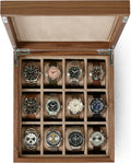TAWBURY Wooden Watch Case - 12 Slot Wood Watch Box for Men & Women with Protective Fully Lined Interior and 2-inch Wide Pillows for Small & Large Watches (Classic Walnut)