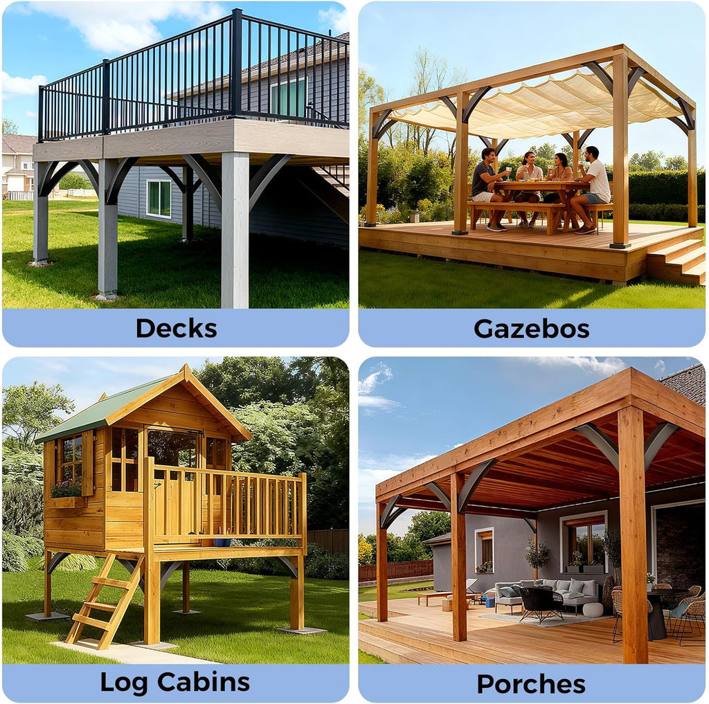 Heavy Duty Arc 45 Degree Angle Bracket, Wood Pergola Bracket Kit-4 Pcs for 6''x6'' Post, Pergola Accessories, for Gazebos, Decks, Porches, Log Cabins etc., Wood Post and Beam Angle Support Brackets