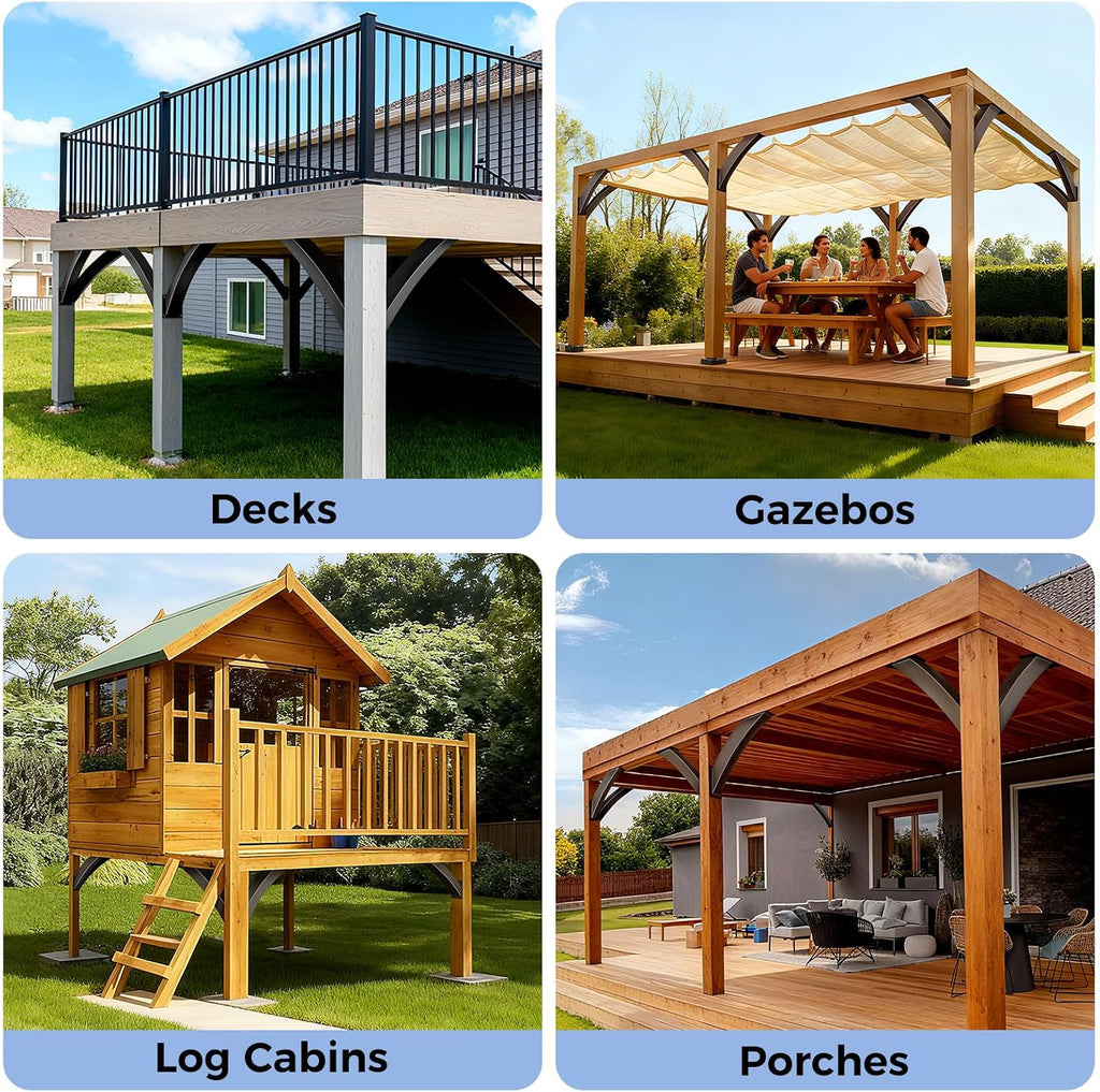Heavy Duty Arc 45 Degree Angle Bracket, Wood Pergola Bracket Kit-4 Pcs for 4''x4'' Post, Pergola Accessories, for Gazebos, Decks, Porches, Log Cabins etc., Wood Post and Beam Angle Support Brackets