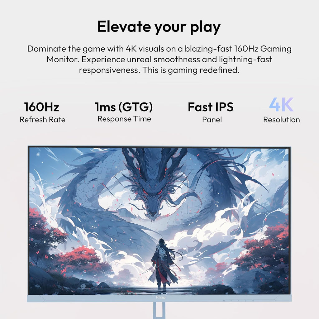 Pixio PX27U Wave Blue 27 inch 160Hz Refresh Rate 4K 3840x2160p Resolution Fast IPS Panel 1ms GTG Response Time Black Tilt Adjustable Gaming Monitor with Adaptive Sync