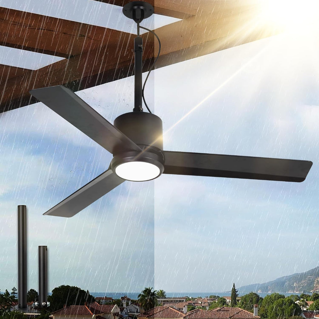 42' Outdoor Ceiling Fan with Light & Remote - IP65 Waterproof Plug in Hanging Fan, 6-Speed Upgrade DC Motor, 1850LM Dimmable LED for Patio, Porch, Gazebo, Pergola,Black