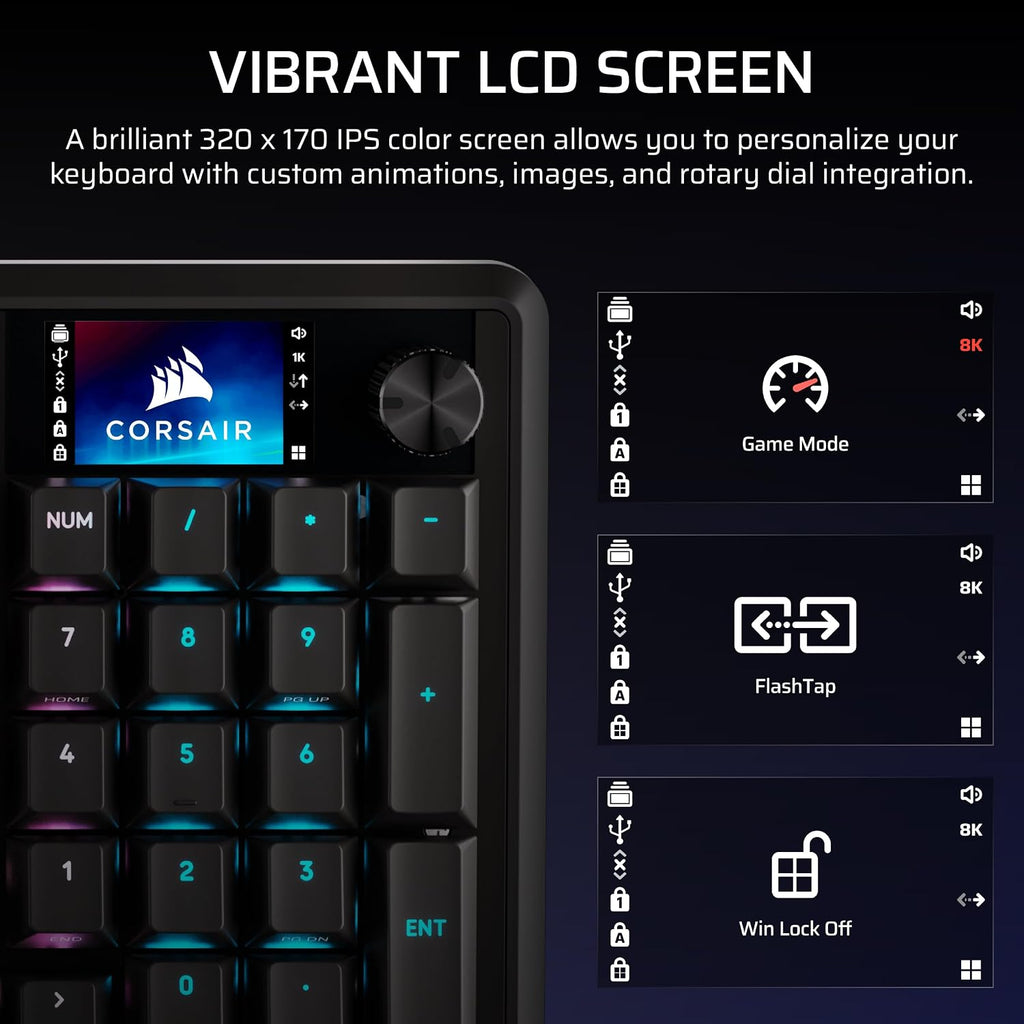 Corsair Vanguard PRO 96 Wired Hall Effect Magnetic Mechanical Gaming Keyboard – 96% Layout, MGX Hyperdrive Switches, 8000Hz Polling, Rapid Trigger, Virtual Stream Deck, SOCD Flashtap, QWERTY US