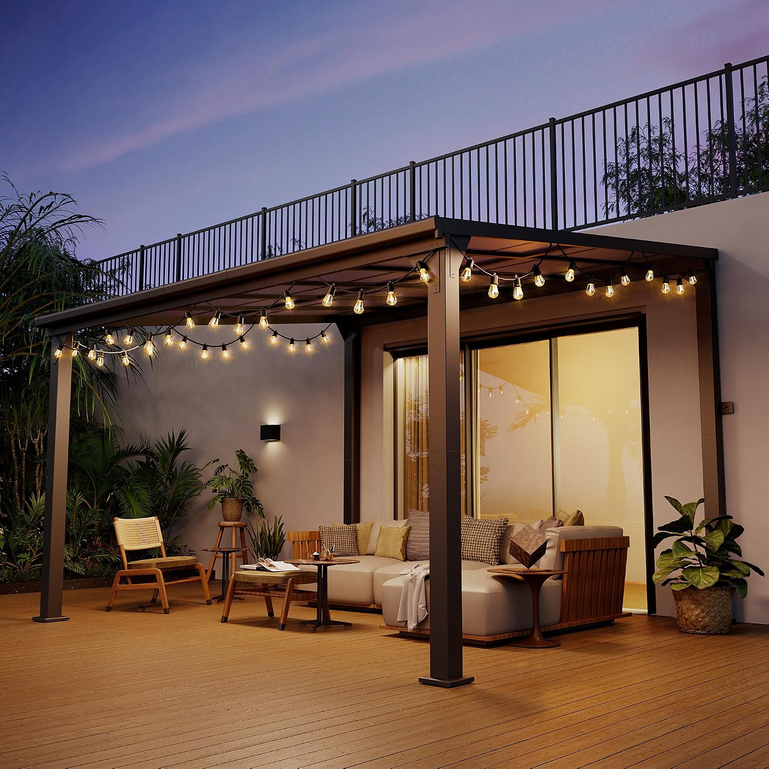 10 * 12FT Pergola,4 * 5 Inch Thickened Pillars & Enlarged Base,Outdoor Hardtop Lean to Gazebo,Wall Mounted Pergola,Pergolas Gazebos Clearance,Aluminum Frame Pergola,UV Resistant Patio Roof