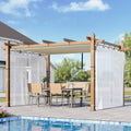 10x13 Ft Outdoor Patio Aluminum Pergola with Sun Shade Canopy & Side Mesh, Upgraded Wood-Grain Post Retractable Pergola, Modern Metal Yard Grape Trellis Gazebo for Backyard, Patio, Porch, Beige+White