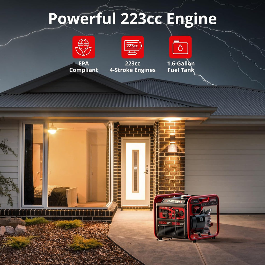 AMERISUN 4500W Gas-Powered Inverter Generator, CO-Sensor, Lightweight, Quiet EPA Compliant for Home, Emergency Backup, Camping, Tailgating, 2025 Version