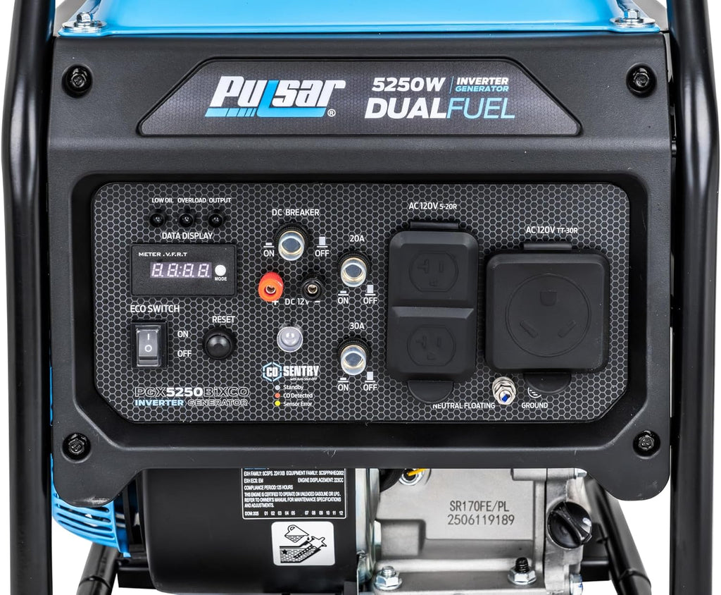 Pulsar PGX5250BiXCO 5250W Dual Fuel Inverter Generator – Gas & Propane, CO Sentry, RV Ready 30A Outlet, Digital Display, Portable Quiet Power for Home Backup, Camping & Jobsite