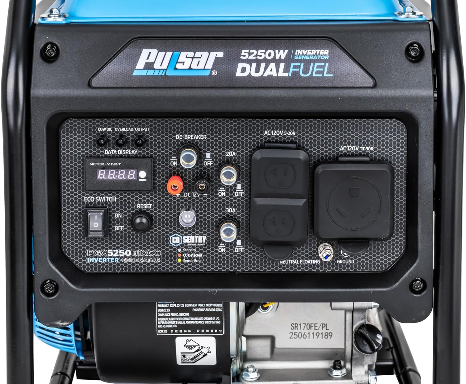 Pulsar PGX5250BiXCO 5250W Dual Fuel Inverter Generator – Gas & Propane, CO Sentry, RV Ready 30A Outlet, Digital Display, Portable Quiet Power for Home Backup, Camping & Jobsite