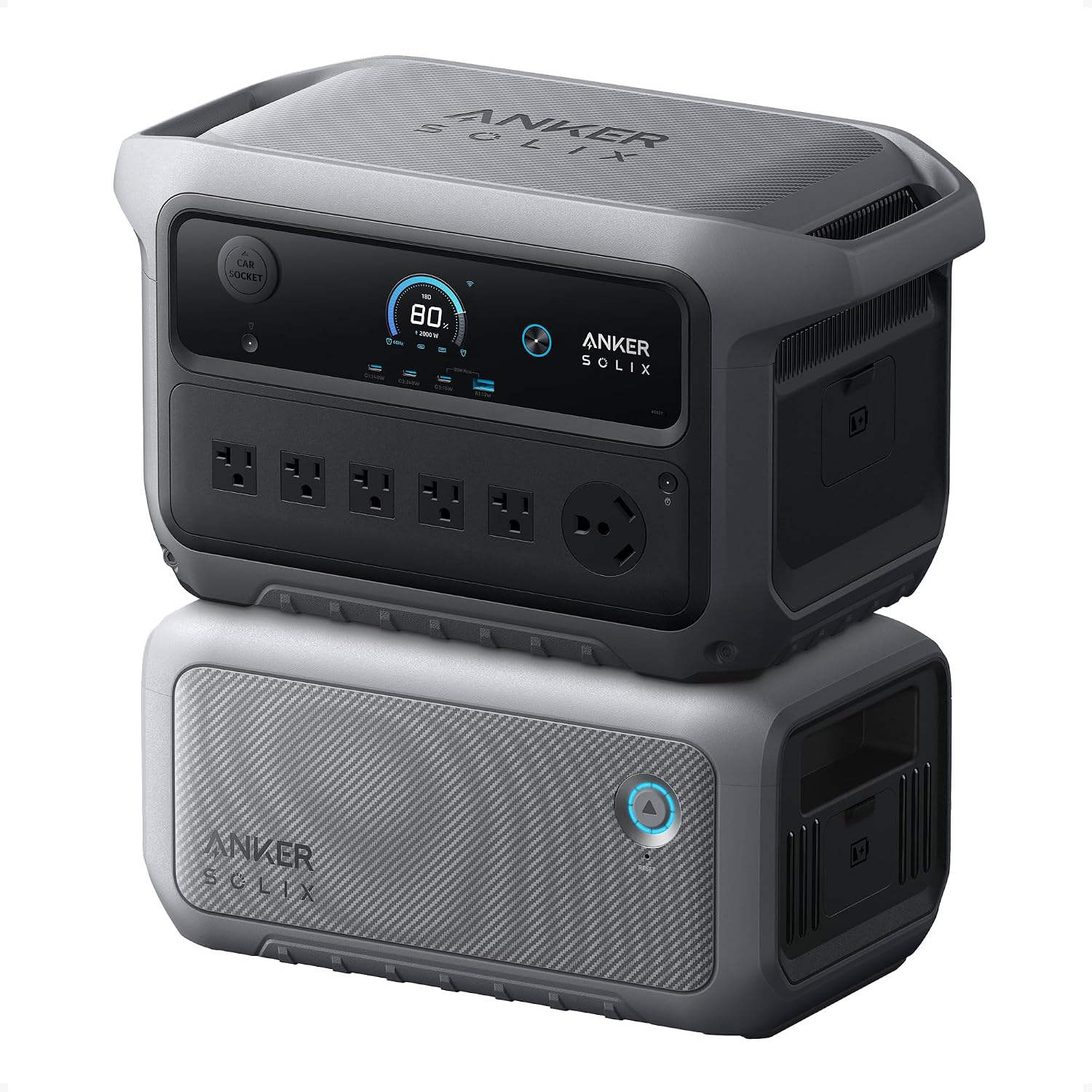 Anker SOLIX C2000 Gen 2 Portable Power Station with Expansion Battery, 2,400W (Peak 4,000W) Solar Generator, Full Charge in 58 Min, 4096wh LiFePO4 Battery for Home Backup, Power Outages, and Camping