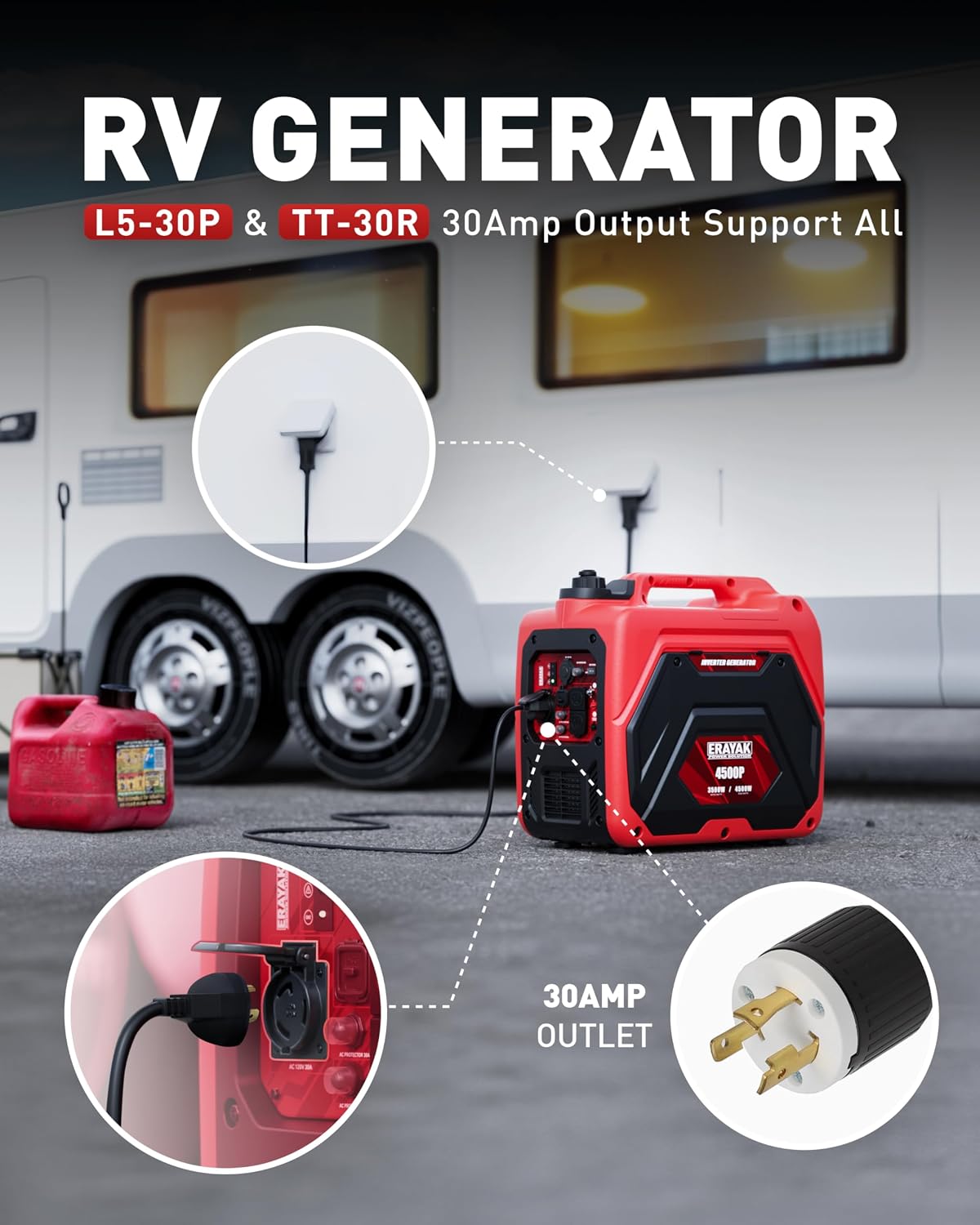 ERAYAK 4500W Portable Inverter Generator for Home Use, Super Quiet Small Generator for Camping Outdoor Emergency Power Backup, Gas Powered Engine, ECO Mode, EPA Compliant