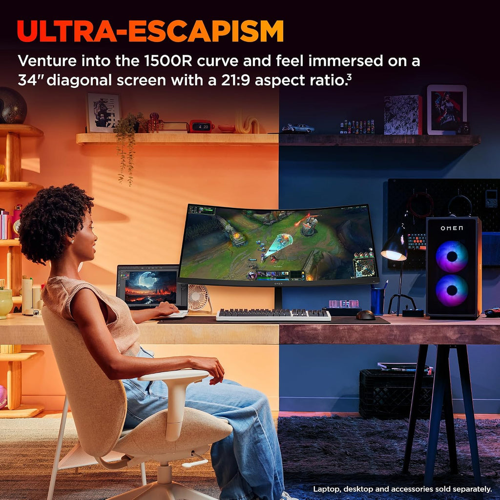 HP OMEN 34 inch WQHD 180Hz Curved Gaming Monitor, Wide QHD Display (3440 x 1440), VA Panel, VESA DisplayHDR 400, 1ms MPRT (with Overdrive), AMD FreeSync Premium Technology, Black, OMEN 34c G2 (2025)