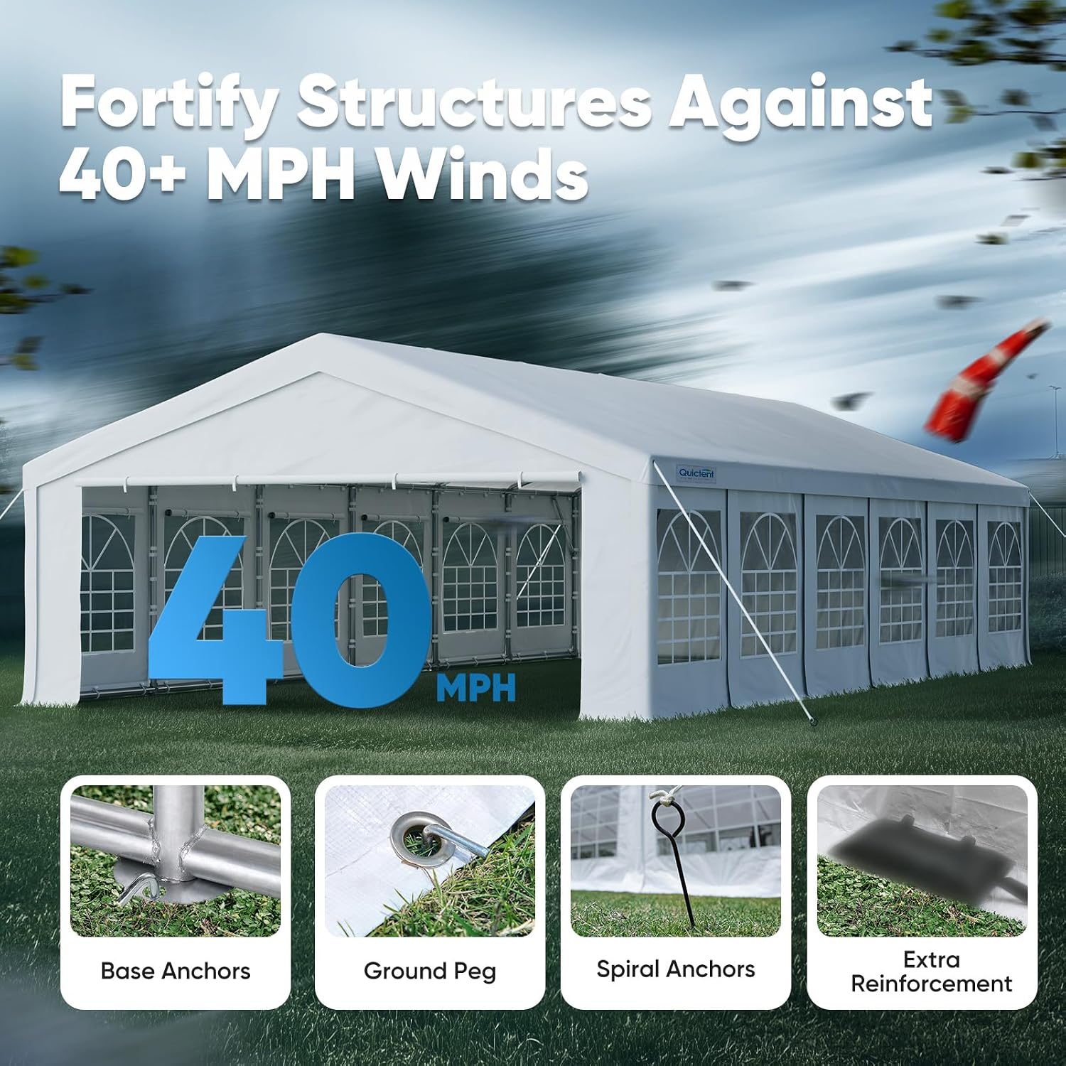 Quictent 20x40ft Party Tent Heavy Duty Outdoor Gazebo White Wedding Tent Canopy Event Shelter Carport with Removable Sidewalls& 6pcs Storage Bags