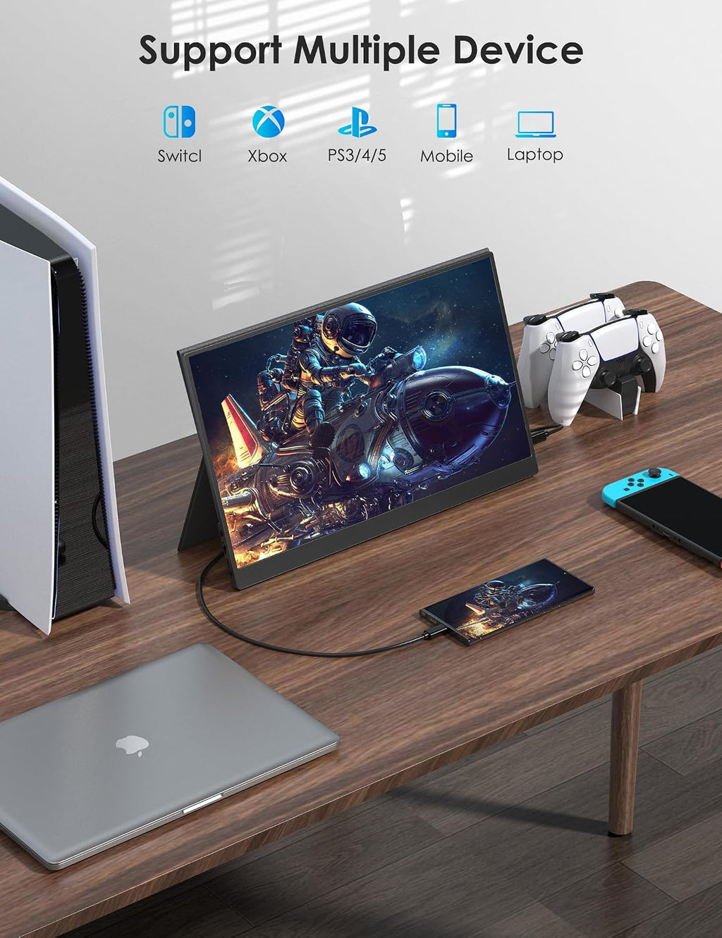Anyuse 17.3' Portable Monitor, 1080P FHD, 144Hz, IPS HDR Screen, Travel Monitor for PC Mac Phone Xbox PS5 Switch Laptop, Smart Cover & Speakers