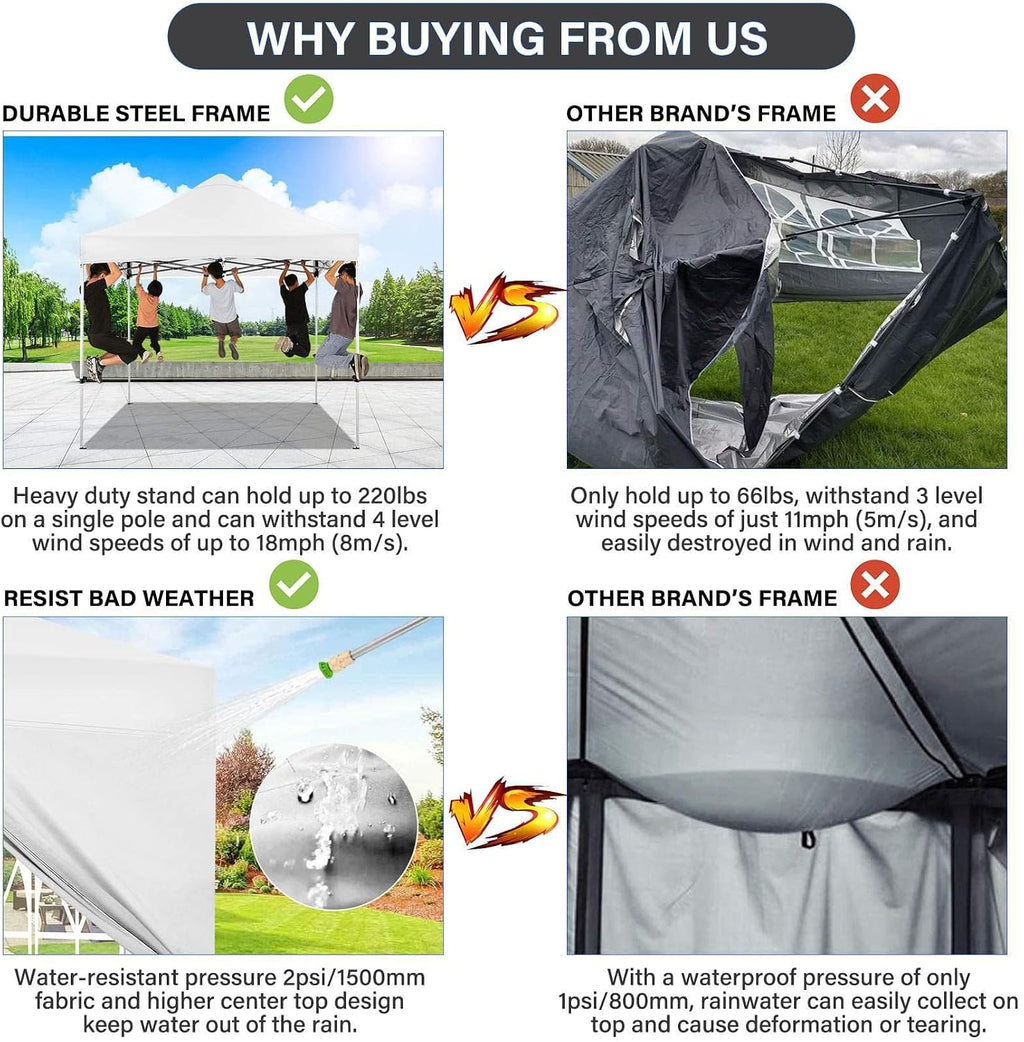 COBIZI 10x10 Pop Up Canopy Tent 10x10 Canopy with 4 Sidewalls Waterproof Heavy Duty Commercial Canopy Tent for Parties Outdoor Garden Gazebo, Carry Bag with Wheel(10x10ft, White)
