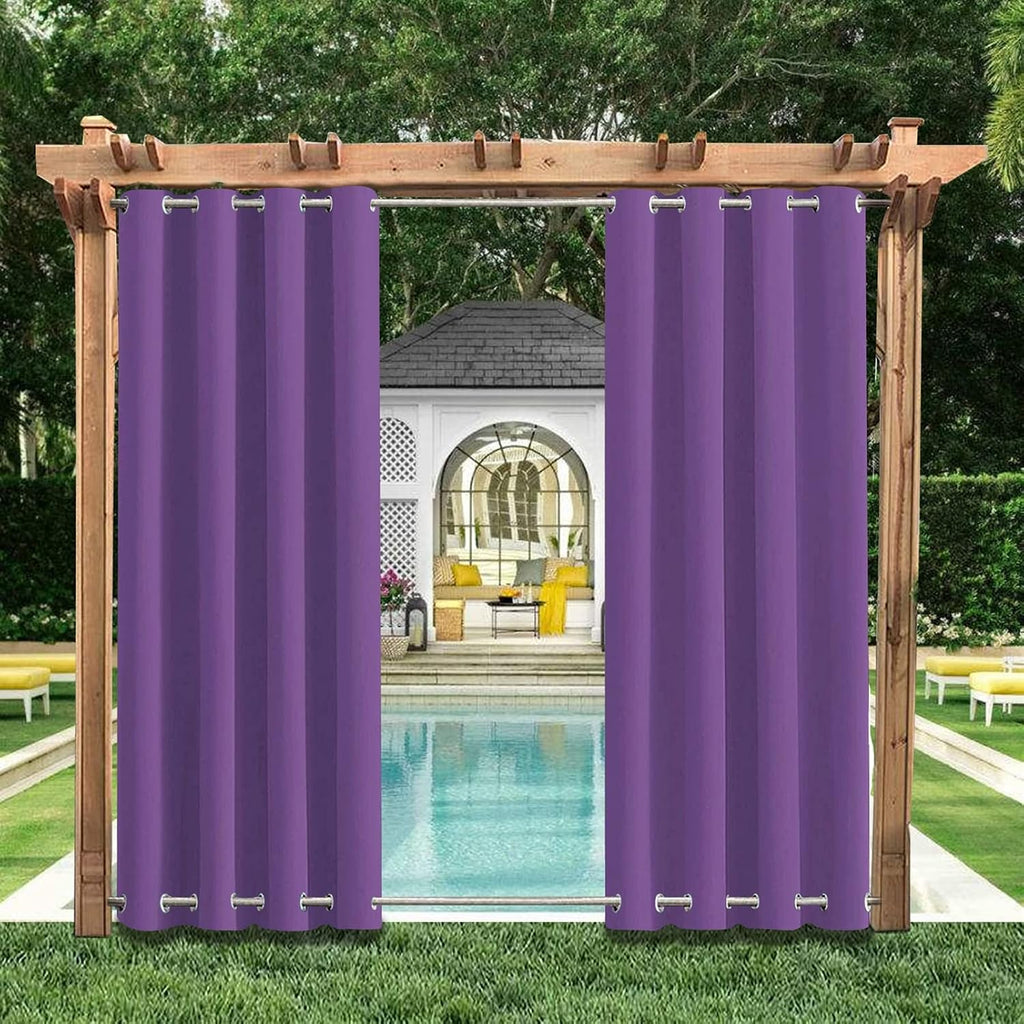 SK Studio Outdoor Curtains for Patio Waterproof Sunlight Block Rustproof Grommet Top and Bottom Windbreak Privacy Curtain for Gazebo, Front Porch, Pergola, 2 Panels, Dark Purple, 52' W x 108' L