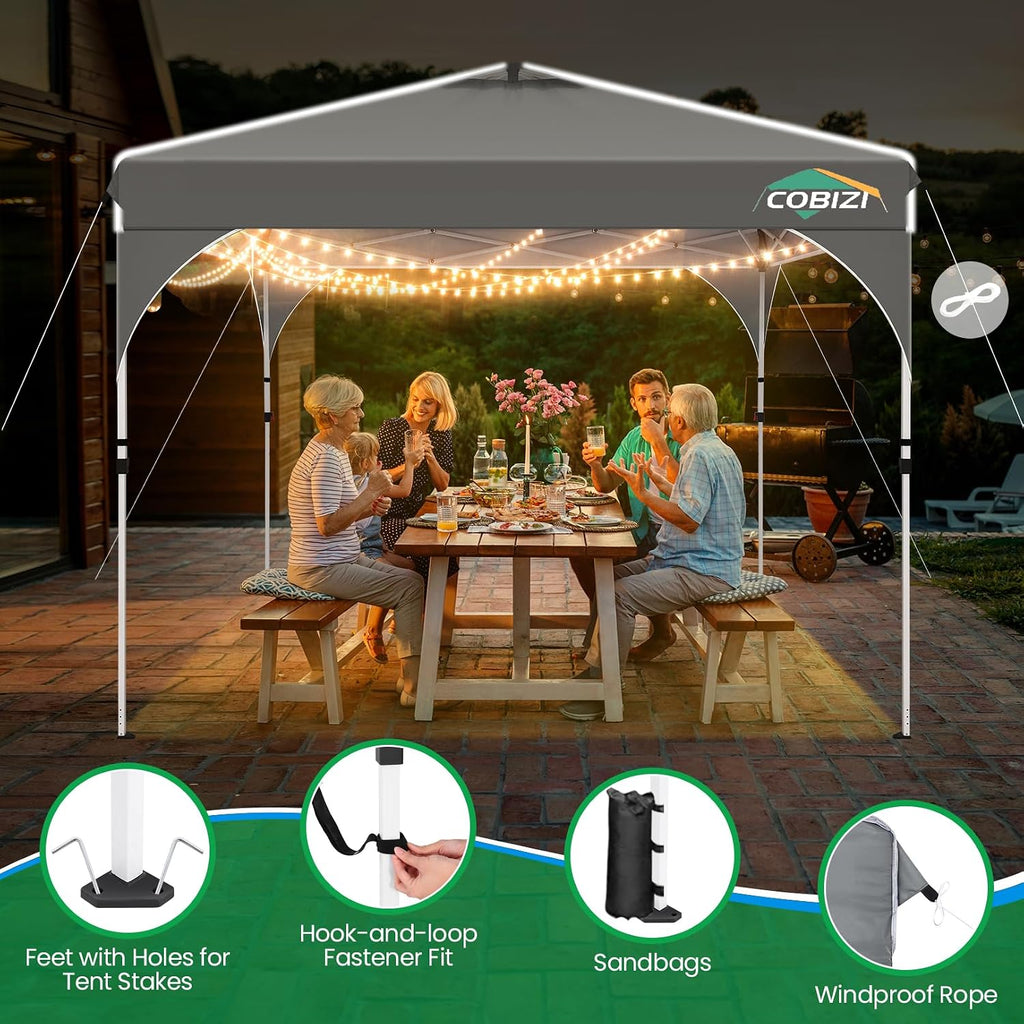 COBIZI 10x10 Pop Up Canopy with 3 Removable Sidewalls, Easy Pop Up Comercial Instant Canopy with One Push Center Lock, Waterproof Canopy with Sidewalls for Event, Rope & Stakes & Sandbags, Gray