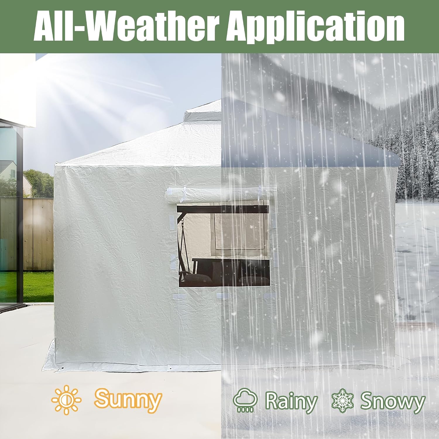 Domi 10' x 10' Winter Gazebo Cover, All Season Universal Waterproof Enclosed Cover with Sidewalls & Mesh Windows for Hardtop Gazebos, Heavy Duty All-Weather Outdoor Protection (White)