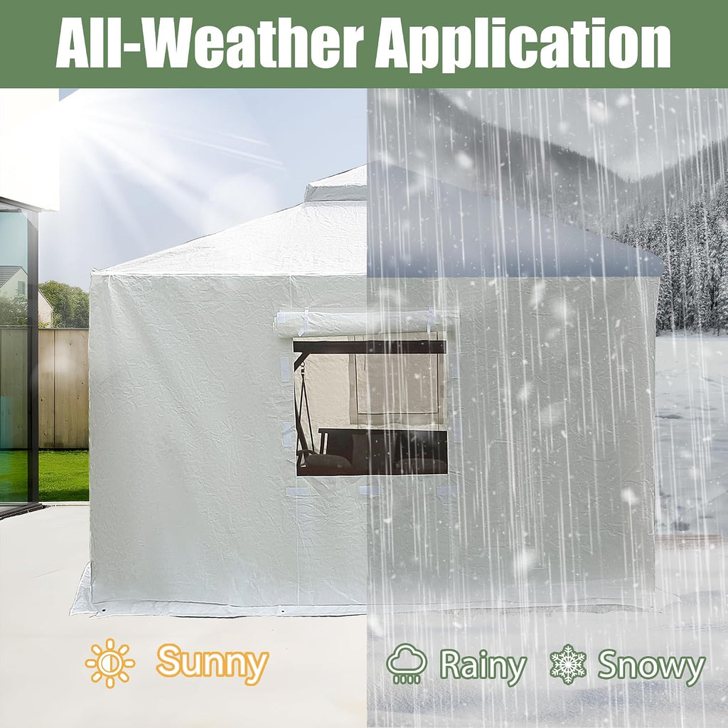 Domi 8' x 8' Winter Gazebo Cover, All Season Universal Waterproof Enclosed Cover with Sidewalls & Mesh Windows for Hardtop Gazebos, Heavy Duty All-Weather Outdoor Protection (White)