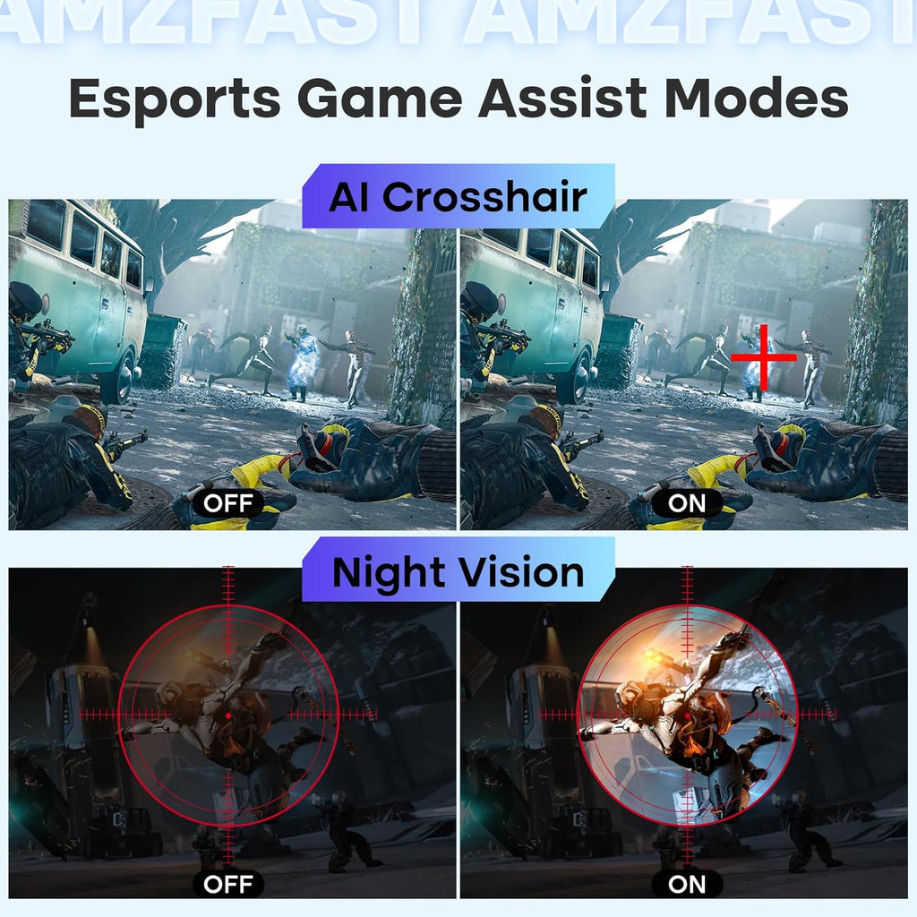 Amzfast 24 Inch Gaming Monitor 180Hz QHD (2560 ×1440) Fast IPS Monitor, 1ms G-SYNC Compatible, Built-in Speakers, 96% DCI-P3, HDR10, Height Adjustable, HDMI 2.0 x 2 & DP 1.4 x 2, AMZG24F6Q