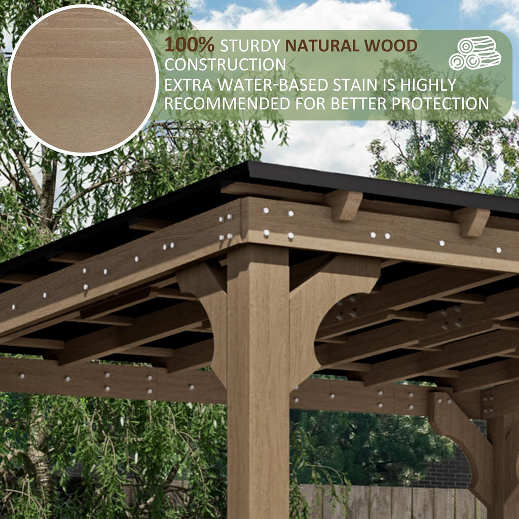 VEIKOU 10'x20' Outdoor Patio Gazebo with 5.5' Width Wood Posts, BBQ Backyard Shelter, Grill Gazebo with Sloping Steel Roof Design & Cedar Frame for Barbecue, Garden, Deck, Light Mocha Brown