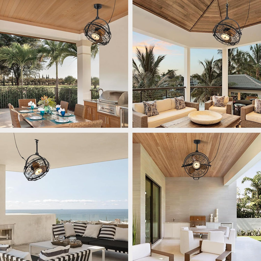 23'' Outdoor Ceiling Fans with Lights, Gazebo Fan Wet Rated Remote&APP Control, Dimmable Hanging Fan with Plug in Cord for Patio Pergola