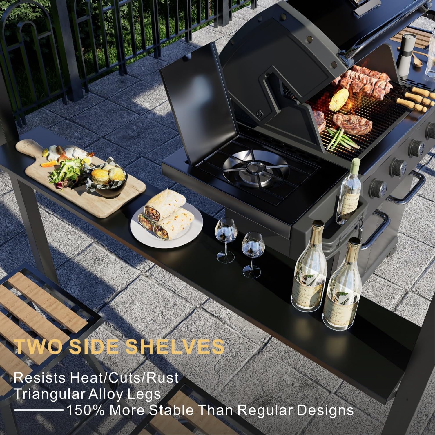 Grill Gazebo,Outdoor Hardtop Gazebo with Galvanized Steel Double Roof BBQ Grill Canopy with Aluminum Frame, 2 Side Shelves for Patio, Backyard, Deck,Lawn 8'x6'
