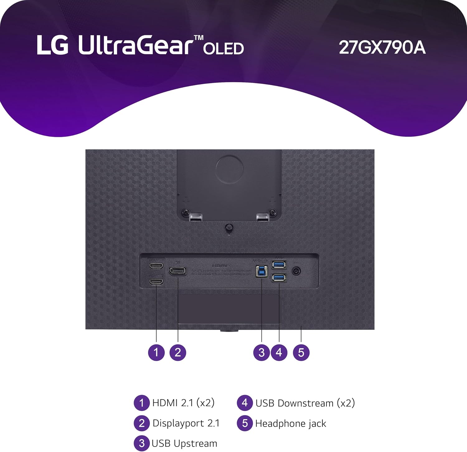 LG 27GX790A-B 27-inch Ultragear OLED Gaming Monitor QHD 1440p 480Hz, 0.03ms, DisplayPort 2.1, True Black 400, NVIDIA G-Sync, AMD FreeSync Premium Pro, HDMI, USB, Tilt/Height/Swivel/Pivot Stand, Black