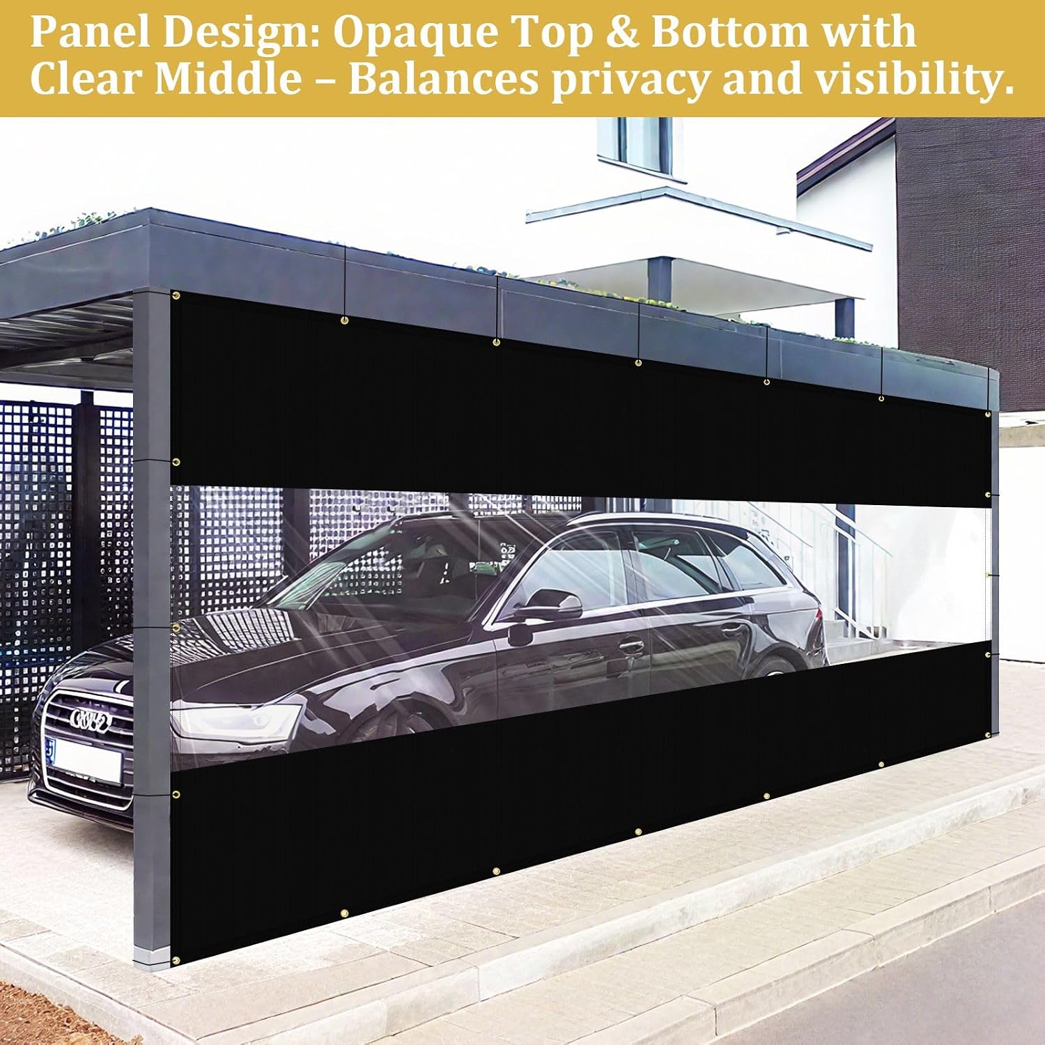 Shade&Beyond Outdoor Vinyl Curtain, 4'W x 12'L Heavy Duty Clear Tarp with Grommets Waterproof, Privacy Clear Panel UV-Resistant for Pergola Gazebos Porch Enclosure Patio(Customized Size, Black)