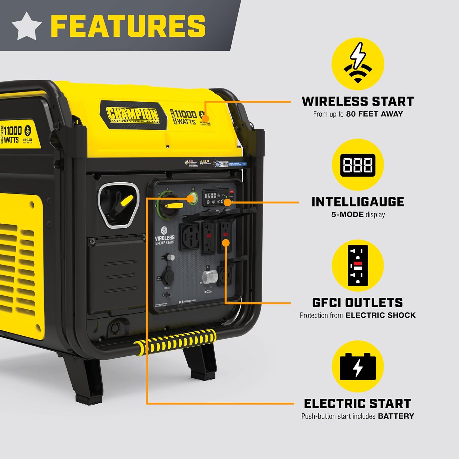 Champion Power Equipment 11,000-Watt Wireless Remote Start Home Backup Portable Inverter Generator with Quiet Technology and CO Shield