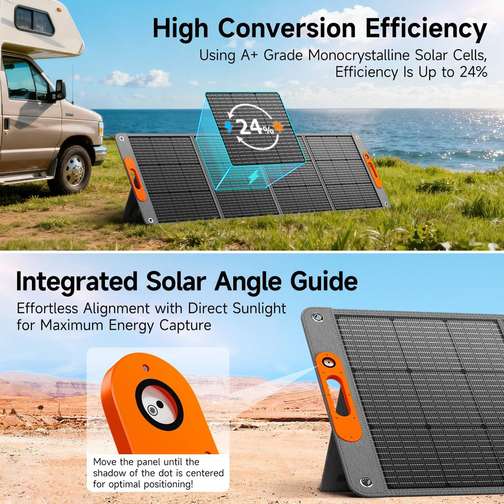 200W Portable Solar Panel for Power Station, 24% High Efficiency ETFE Foldable Solar Panel Charger, QC3.0, Type-C 60W, MC4 Output, IP65 Waterproof, for Outdoor Camping, RV, Emergency Power Supply