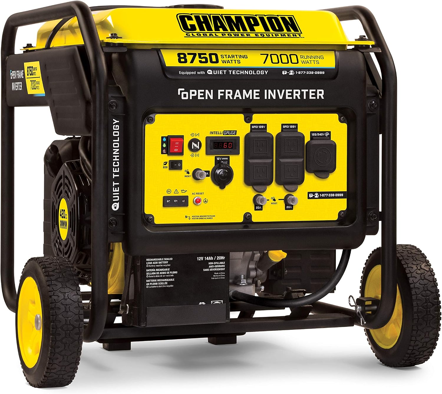 Champion Power Equipment 8750-Watt Electric Start Home Backup Portable Open Frame Inverter Generator with Quiet Technology