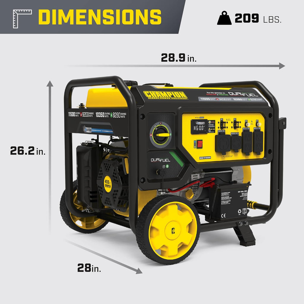 Champion Power Equipment 11,500-Watt Electric Start Dual Fuel Home Backup Portable Generator with CO Shield