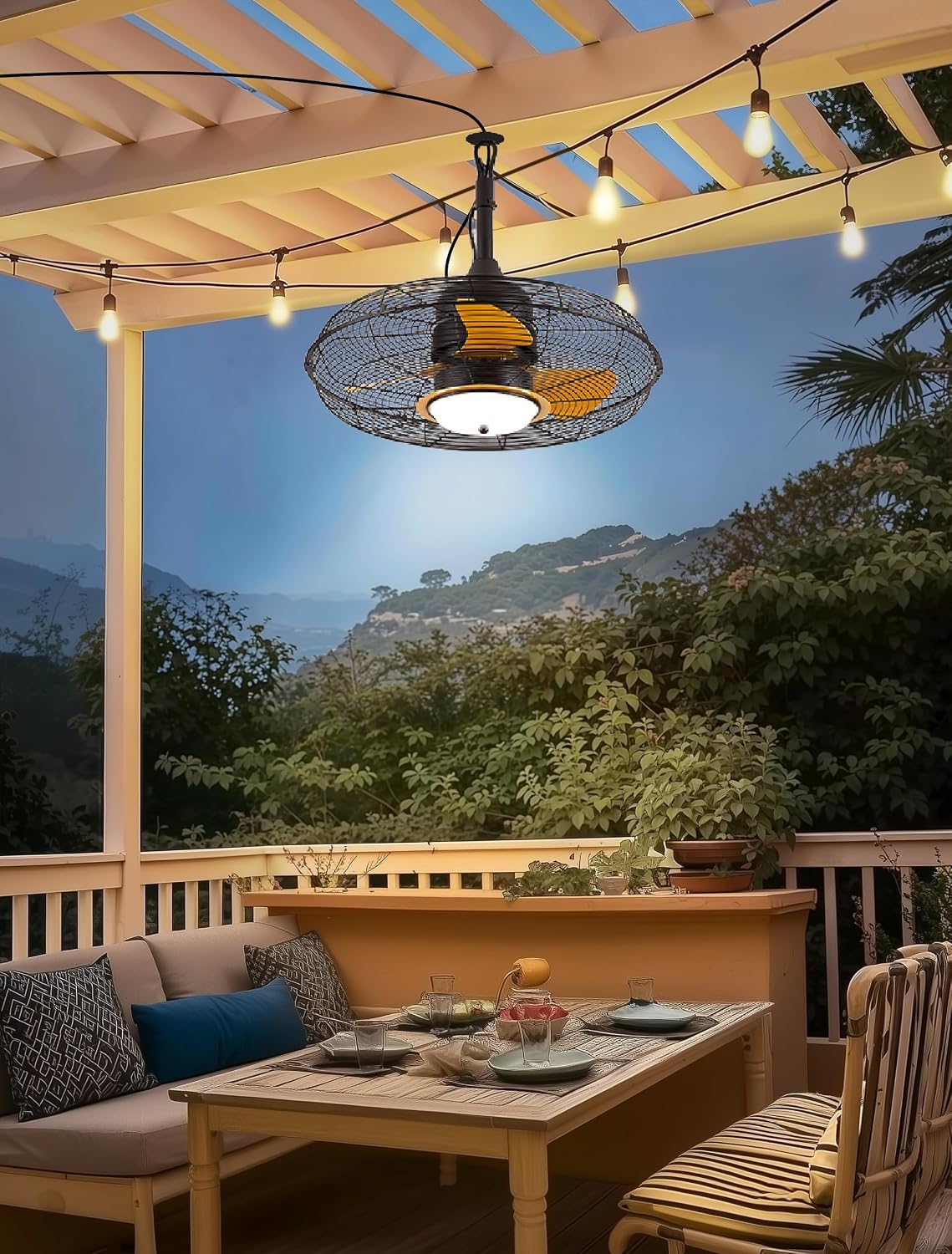 Orison 21'' Outdoor Ceiling Fans with Lights, Wet Rated Gazebo Fan with Remote, Plug in Hanging Fan for Patio Waterproof, App Controll