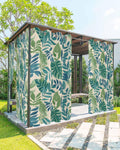 Summer Tropical Plants Outdoor Curtain for Patio Waterproof, Green Leaves Rustic Burlap Texture Outside Curtains with Grommet Top Curtain Panels Drapes for Pergola, Gazebo, Balcony 54'W x 95'L 2 Pcs
