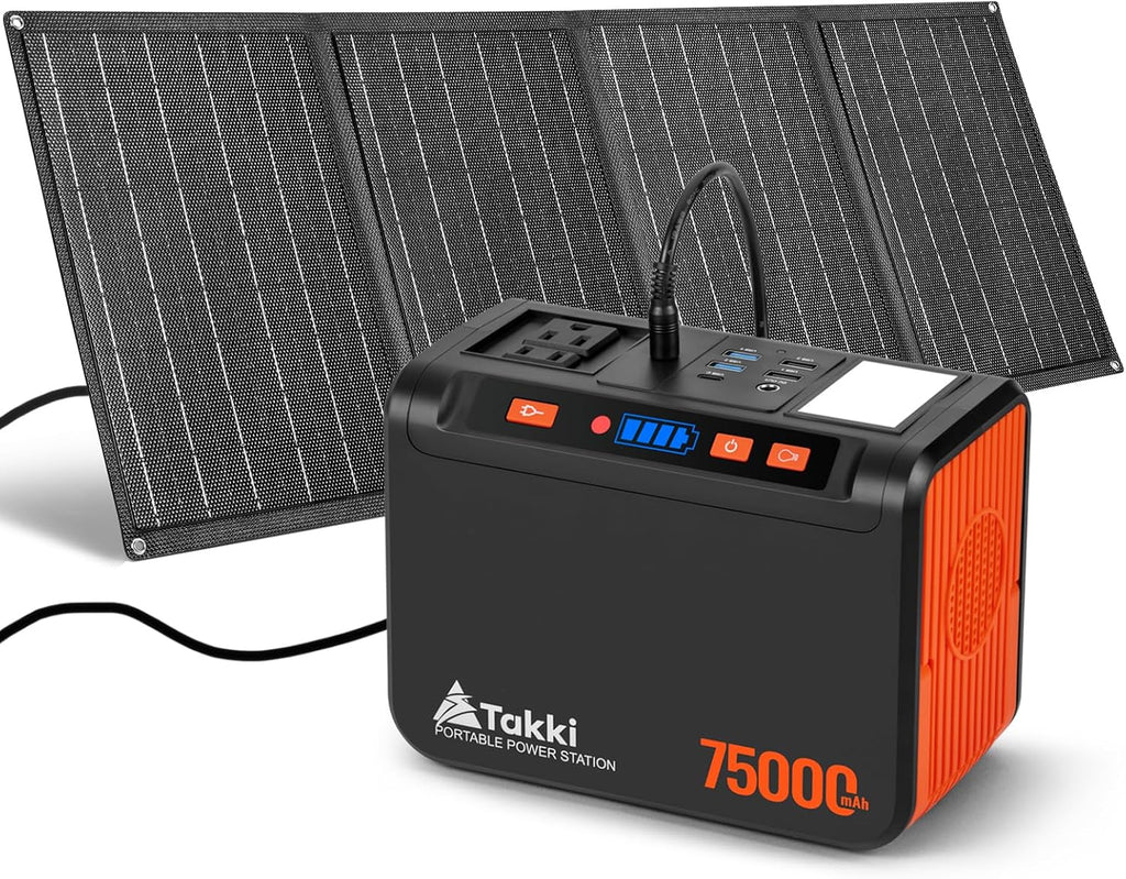 Takki 450W Peak Solar Generator 277Wh Portable Power Station with Solar Panels 40W Included 110V Pure Sine Wave AC Outlet DC USB Ports for Camping CPAP Emergency Tent Outdoor