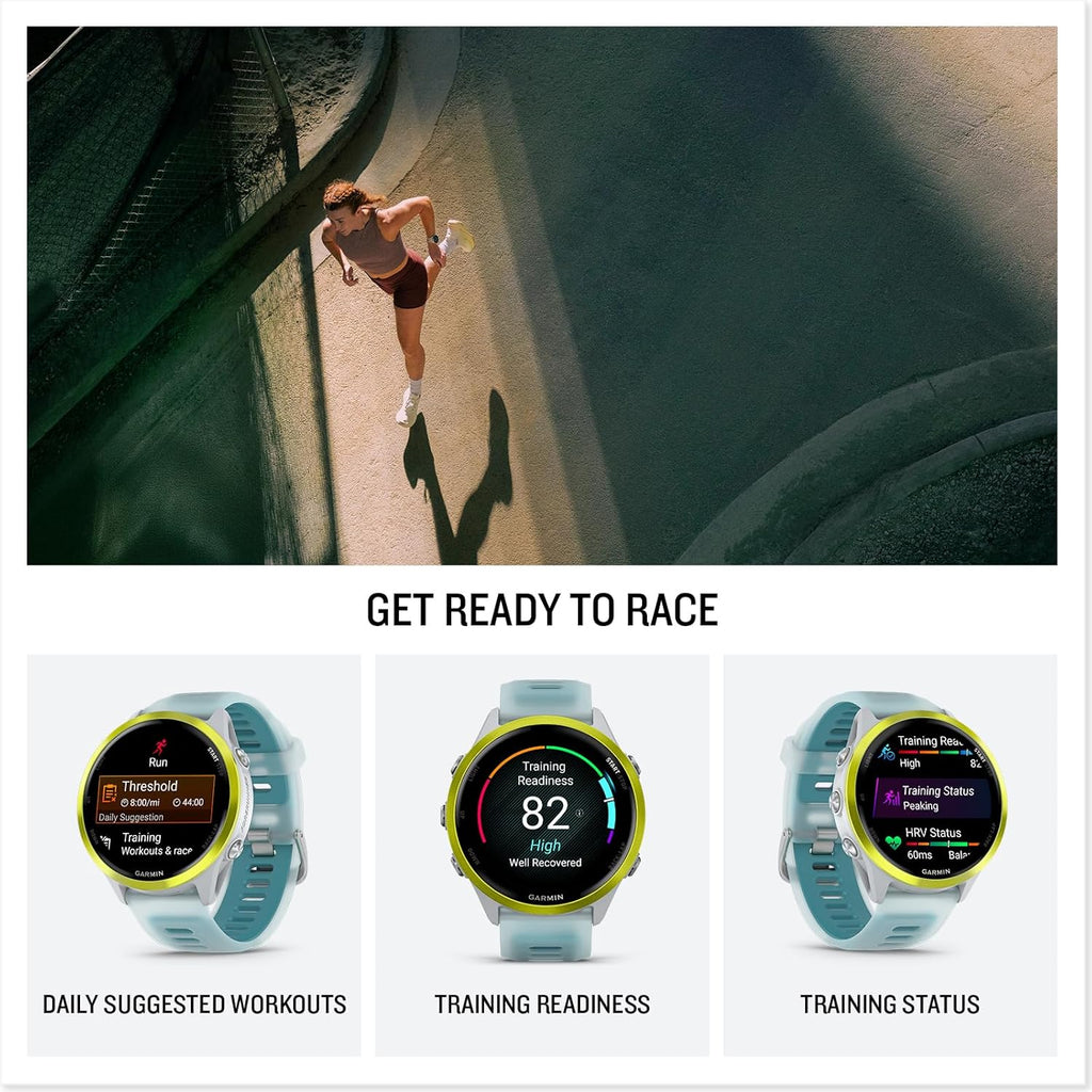 Garmin Forerunner 570 Advanced GPS Running and Triathlon Smartwatch Bundle (47 mm, Amp Yellow/Translucent Whitestone/Turquoise)