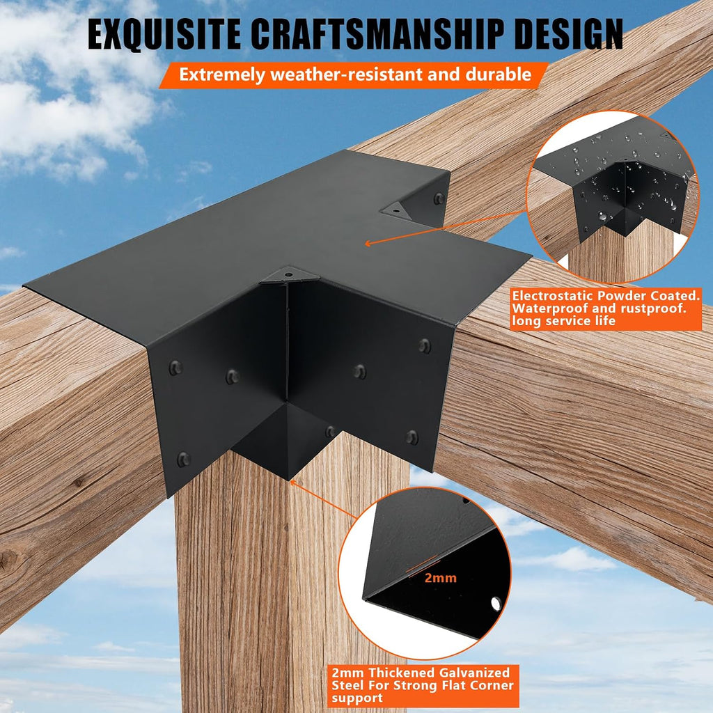 2Pack Pergola DIY Bracket Kits 6x6,4-Way Right Angle Corner Post Brackets for 6'x6'(Actual:5.5'x5.5') Wood Beams,Heavy Duty Metal Brackets for Outdoor Pavilion,Proch,Log Cabin