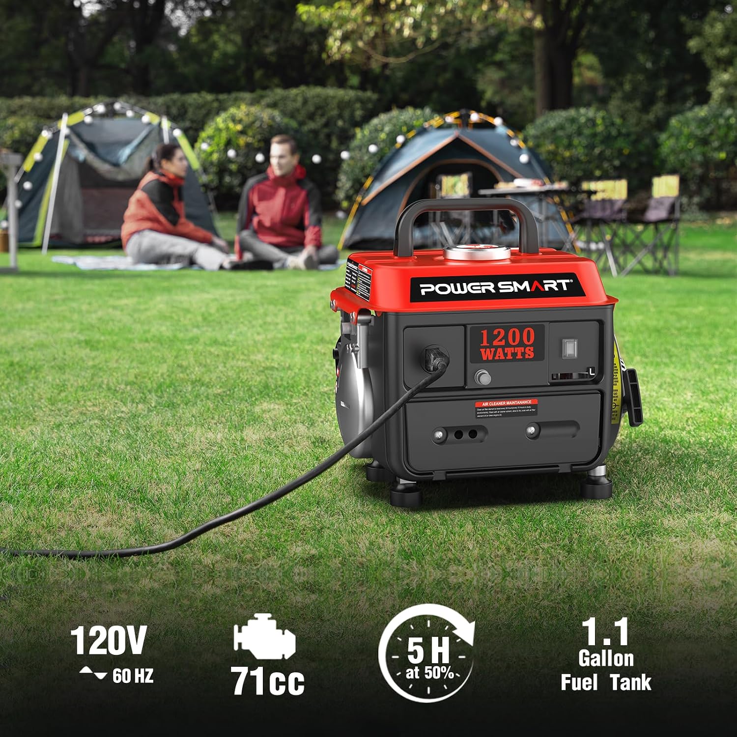 PowerSmart 1200W Portable Gas Powered Generator, 71cc 2-Stroke Single Cylinder Engine, 900W Rated, Ultralight 39 lbs for Camping, Tailgating, Fishing & Emergency Home Use, EPA Compliant